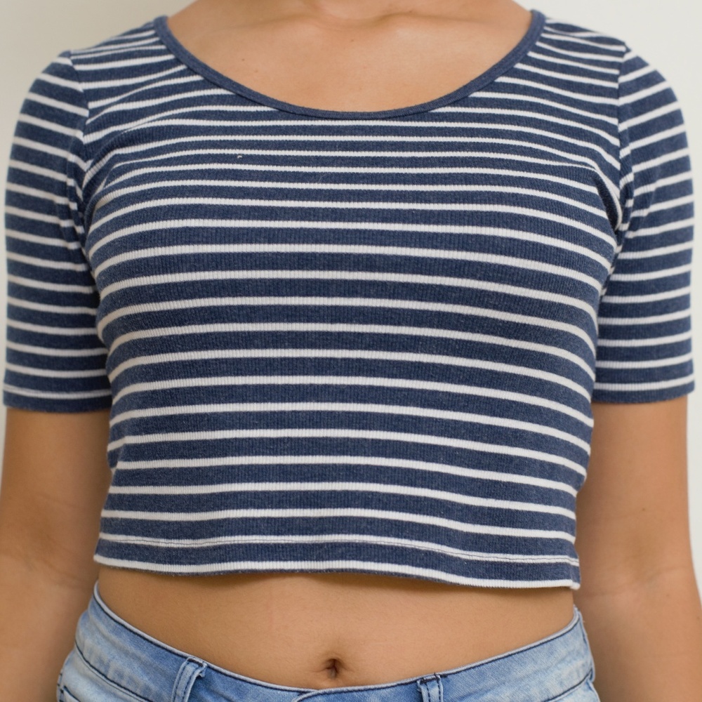 Dark Blue Striped Crop Top